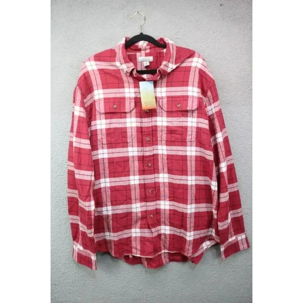 Ocean & Coast Men's Plaid Long Sleeve Flannel Button Down Shirt-Size XL-NWT